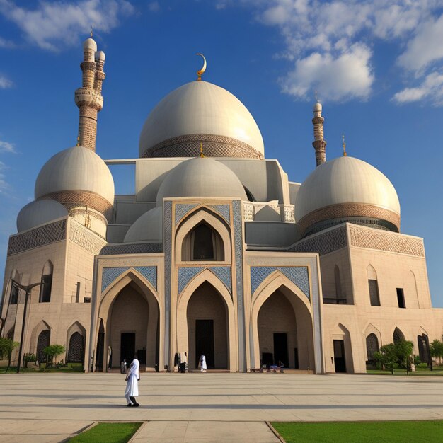 Foto Gratis Ramadan Kareem Eid Mubarak Moskee in de avond met zonlicht op de achtergrond