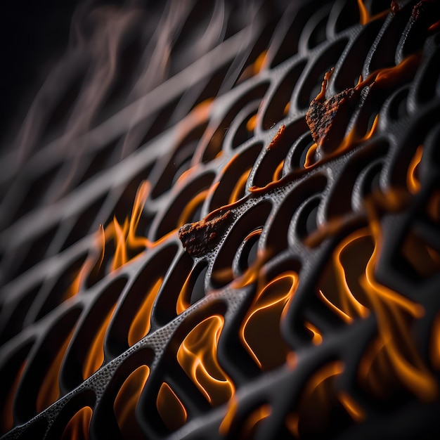 foto grill achtergrond, barbecue vuur grill close-up, geïsoleerd op zwarte achtergrond fotografie