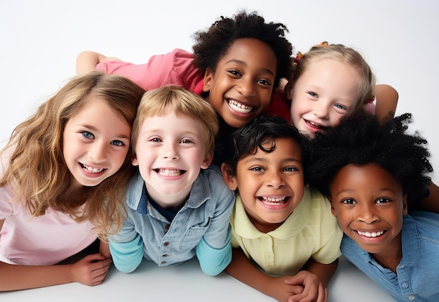 Foto foto groep van gelukkige kinderen kinderen team met schattige glimlach