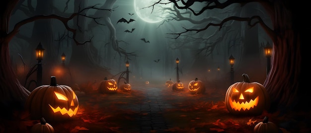 foto halloween behang halloween dag achtergrond met kwade pompoenen generatieve ai