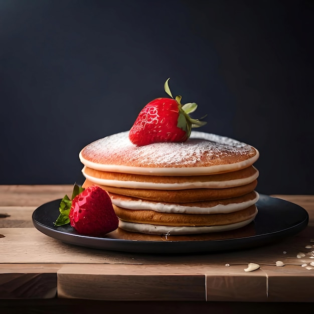 Foto highangle pannenkoeken met aardbeiensiroop