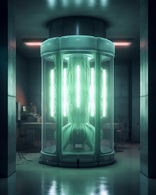 Foto hightech plasma kwantumcomputer buis met gloeiende energie