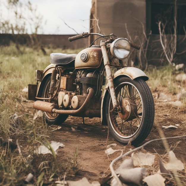 foto hoge hoek oude motorfiets buiten