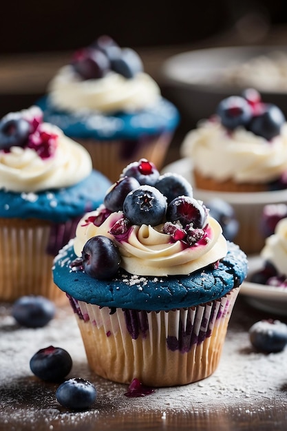 Foto hoog zicht smakelijke cupcake met bosfruit en room