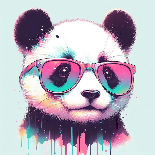 Foto-illustratie een kleurrijke schattige panda met een zonnebril