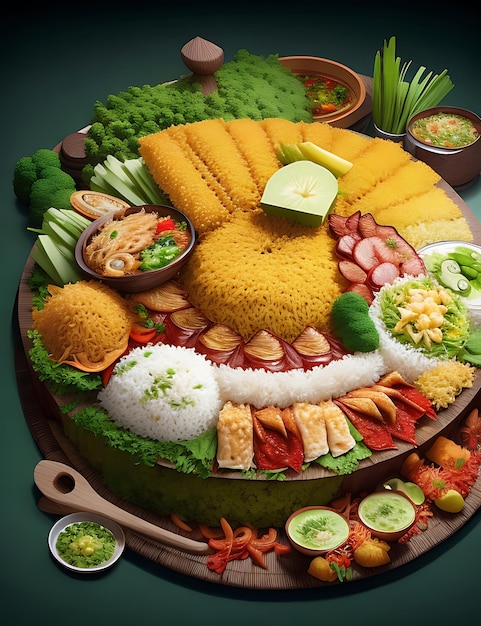 Foto foto-illustratie van nasi kuning indonesisch traditioneel voedsel