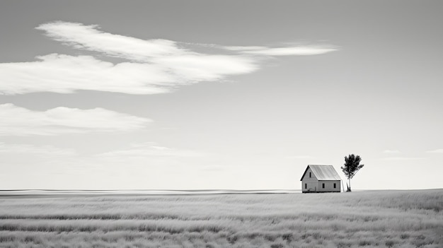 Foto in zwart-witte kleuren van landschap in de zomer met veld en heuvels