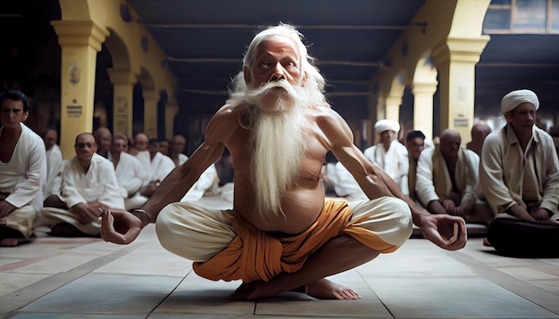 Foto internationale yogadag Indiase yogi baba die yoga uitvoert Genereer Ai