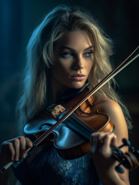 Foto jonge mooie vrouw die viool speelt