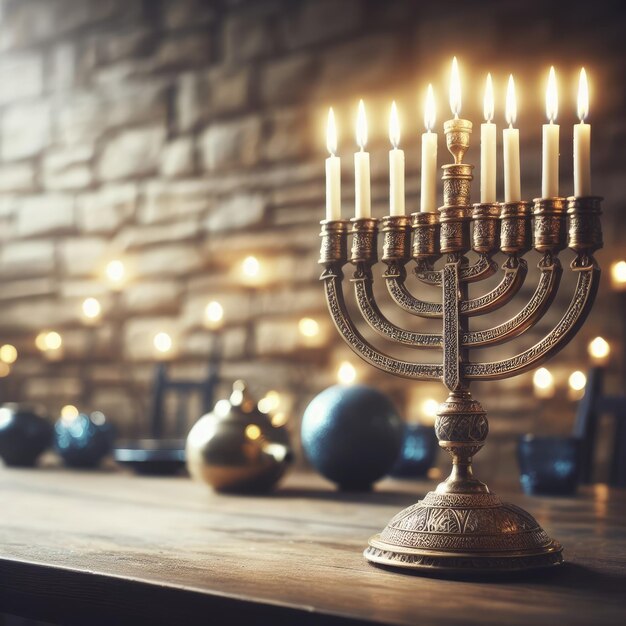 Foto Joodse religieuze feestdag Hanukkah met feestdag Hanukkah traditionele kandelaren