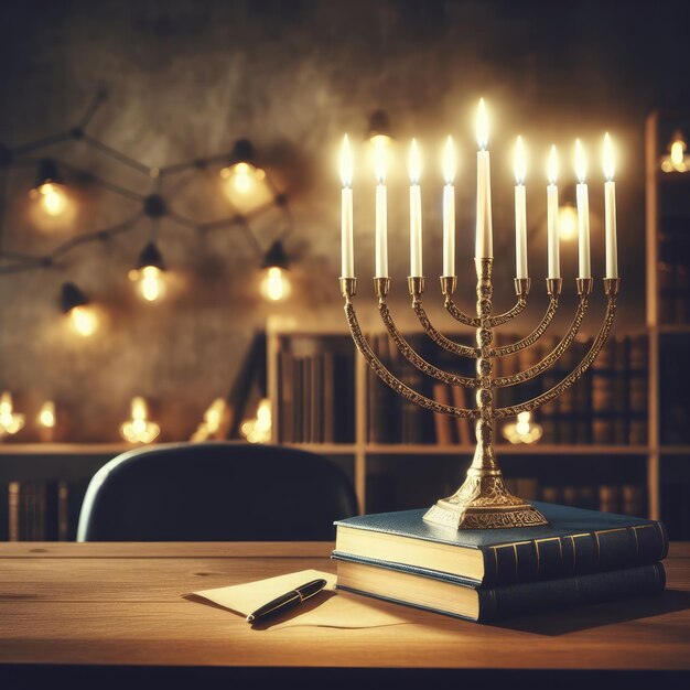 Foto Joodse religieuze feestdag Hanukkah met feestdag Hanukkah traditionele kandelaren