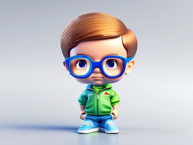 Foto kleine jongen op witte achtergrond grappige cartoon personage schoolkind 3d beeld