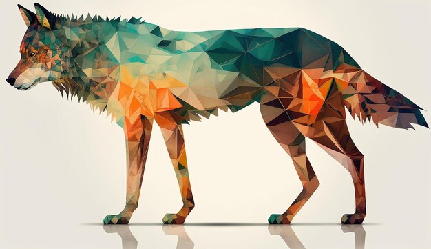 Foto kleurrijke lage polygoon kunst geometrische volledige lichaam van wolf AI gegenereerde afbeelding