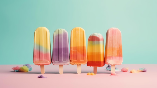 Foto kleurrijke popsicle achtergrond gegenereerd door ai