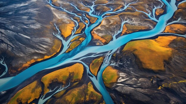 foto Luchtfoto en topfoto van de rivier in IJsland topografie achtergrond