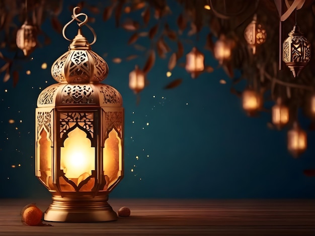 Foto foto luxe ramadan kareem islamitische lamp maan banner achtergrond behang