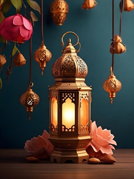 Foto foto luxe ramadan kareem islamitische lamp maan banner achtergrond behang