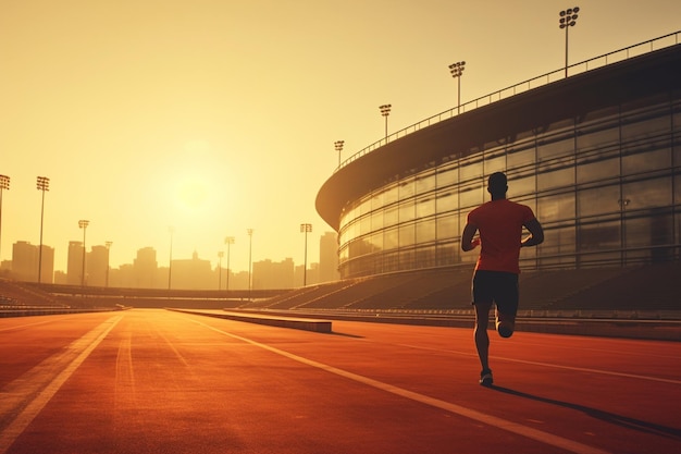 foto man atleet joggen op het stadion in de ochtend