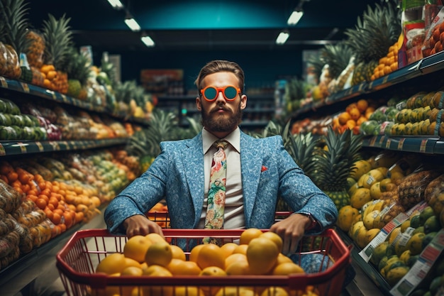 Foto man winkelen in een supermarkt winkelen concept