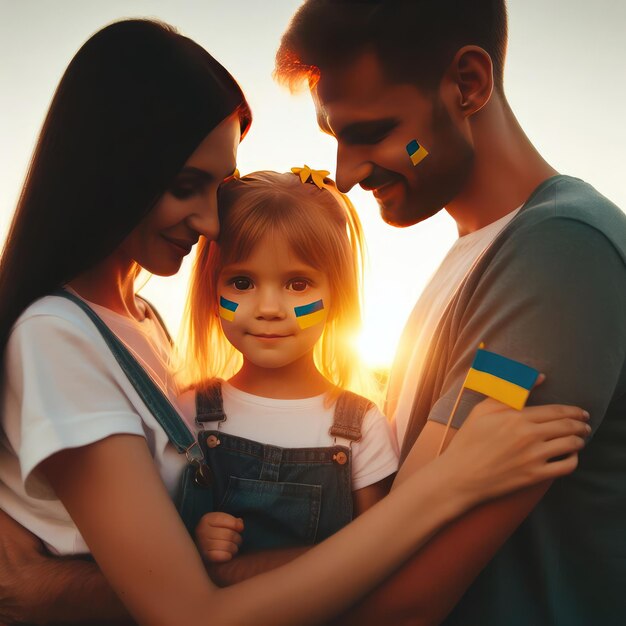 Foto Medium Leuk familieportret met Oekraïense vlag