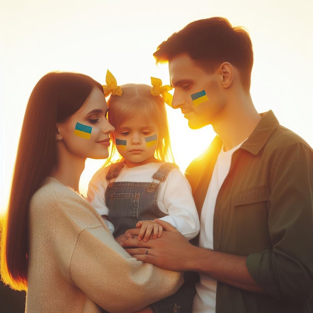 Foto Medium Leuk familieportret met Oekraïense vlag