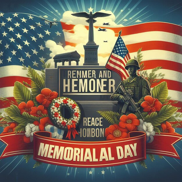 Foto foto memorial day herinneren en eren poster usa memorial day viering vuist handen geschilderd