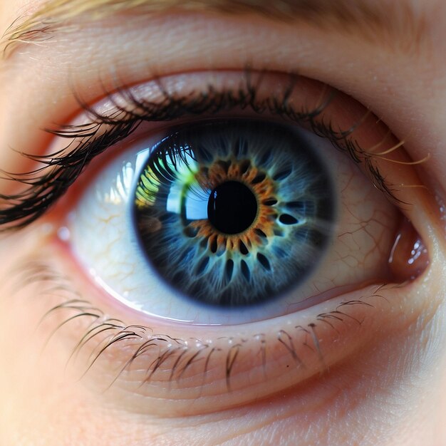 Foto foto menselijk blauw oog realistisch mooie close-up zoom generatieve ai