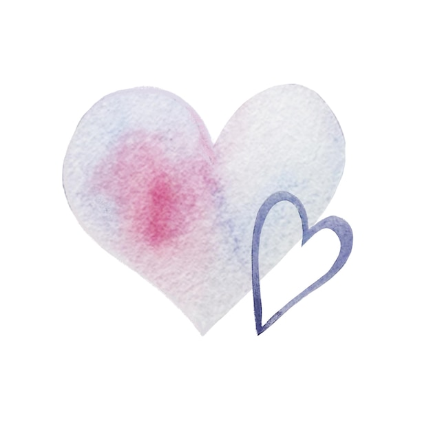 Foto foto met waterverf harten met de hand getekende illustratie voor valentijnsdag ansichtkaart voor valentijnsdag beeld van liefdessymbolen getekend in waterverf in roze rode en blauwe tonen