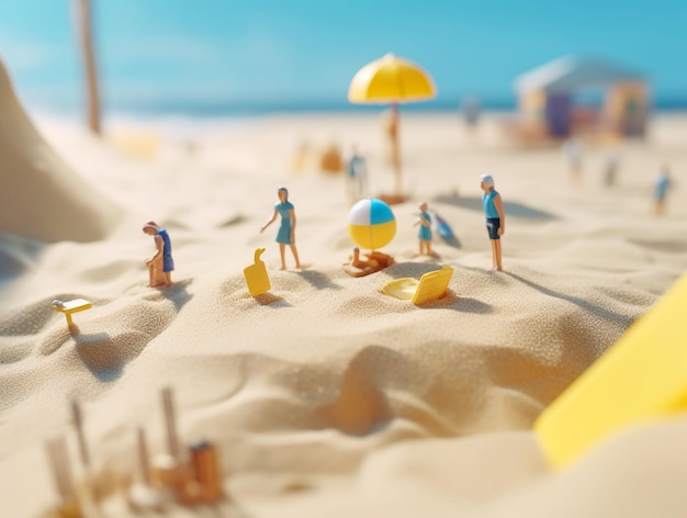 Foto miniatuurmensen op het zomerstrand