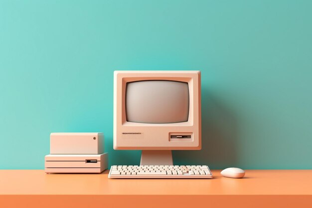 Foto minimalistische realistyc Mac-computer voor pastelmuur