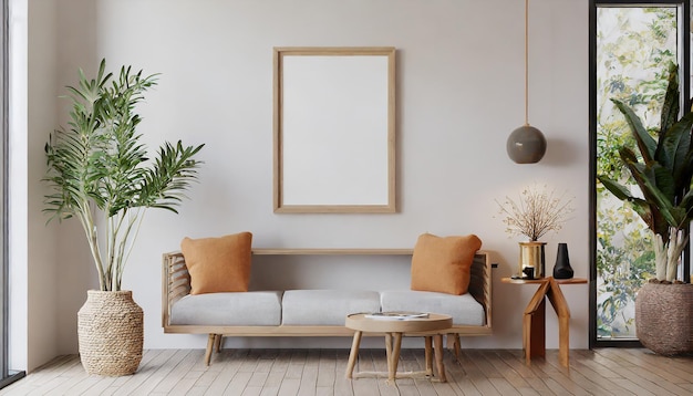 Foto mockup frame op kast in woonkamer interieur op lege donkere muur achtergrond