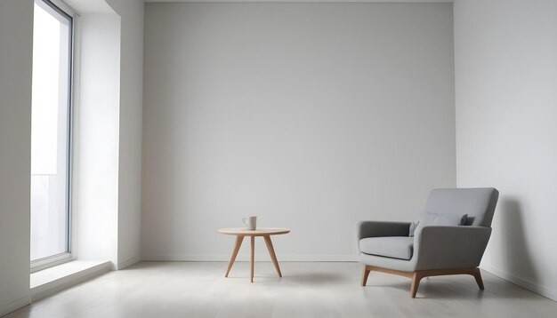 Foto foto modern interieur van woonkamer met grijze fauteuil op lege witte kleur muur achtergrond