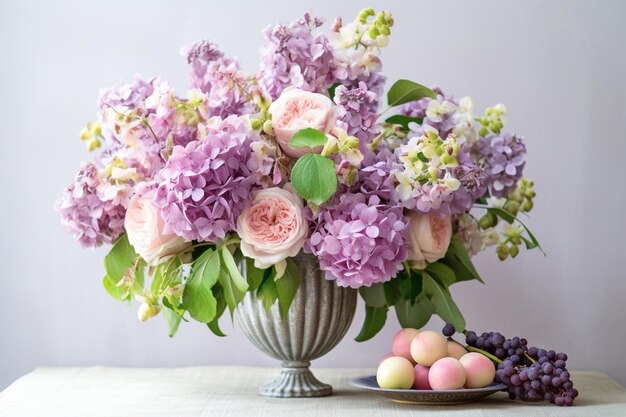 Foto mooi boeket van lila paarse bloemen in een vaas op