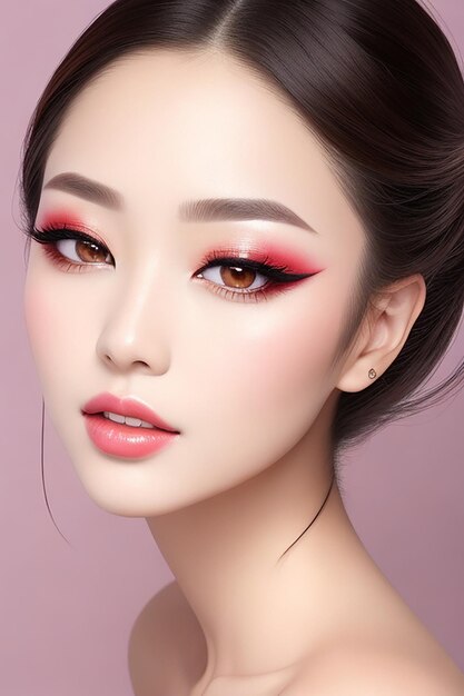Foto mooie Aziatische schoonheid vrouw model pony haar met Koreaanse make-up stijl op gezicht en perfecte huid