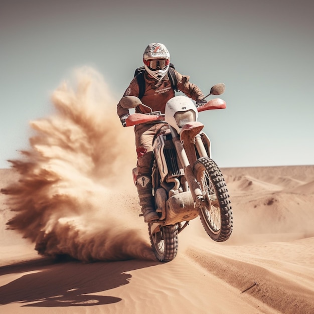 foto motorcross gemonteerde motorrijder doet een race op een onverharde weg