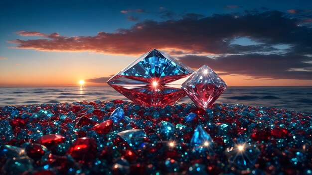 Foto naadloze kleurrijke diamant edelstenen achtergrond van een zandstrand generatieve ai