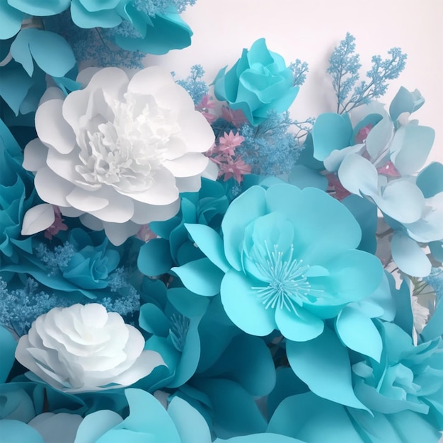 Foto natuur roos bloem blauw en roze bloem boeket achtergrond romantiek plant decoratie 3d ai