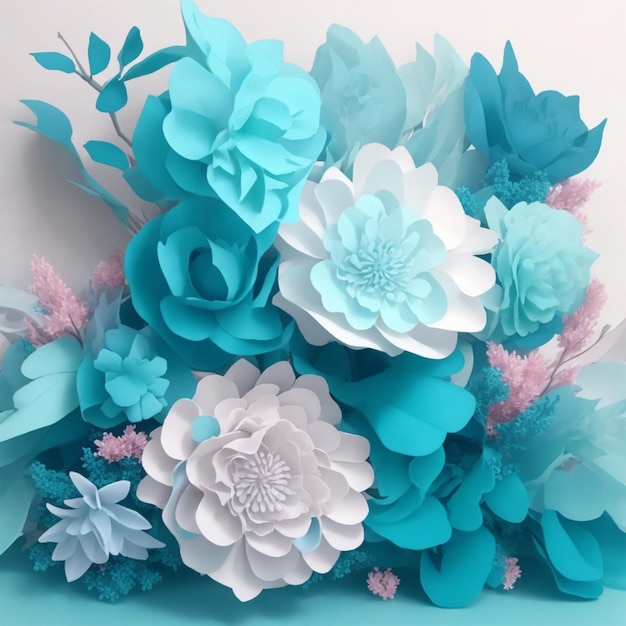 Foto natuur roos bloem blauw en roze bloem boeket achtergrond romantiek plant decoratie 3d ai