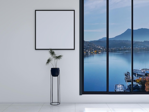 Foto of poster frame mockup in moderne interieur achtergrond woonkamer Scandinavische stijl