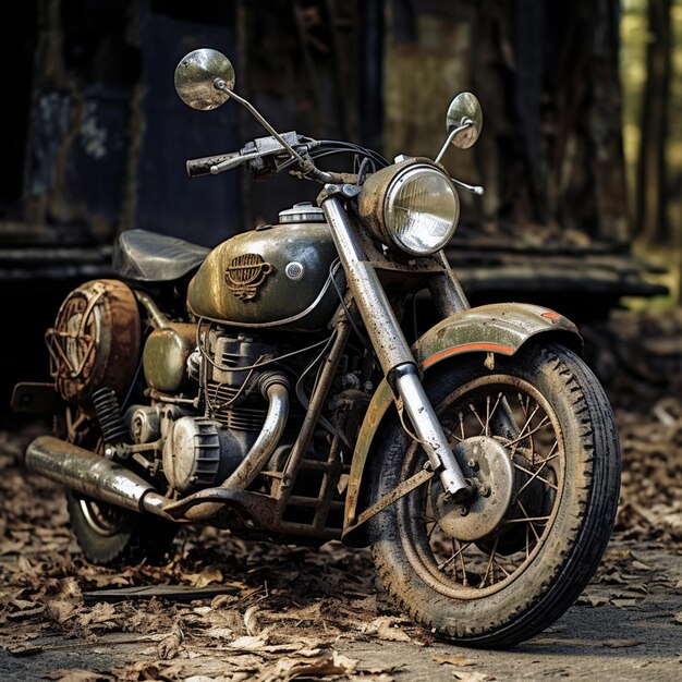 foto oude motorfiets met helm buiten