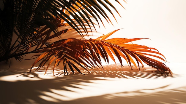 Foto palmblad met schaduw en witte achtergrond