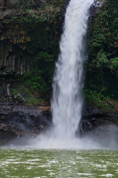 Foto-portret dat een dynamische stroomende waterval benadrukt