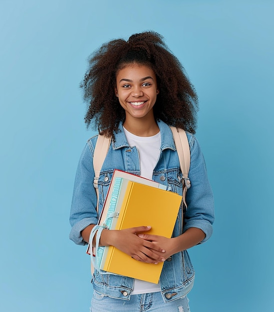 Foto portret van glimlachende jonge vrouwelijke college school mooie student meisje