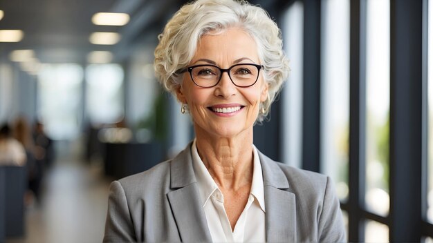 foto portret van glimlachende senior zakenvrouw op kantoor