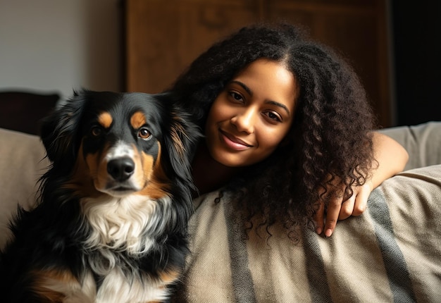 Foto portret van jong meisje vrouw vrouw met haar schattige hond in het park