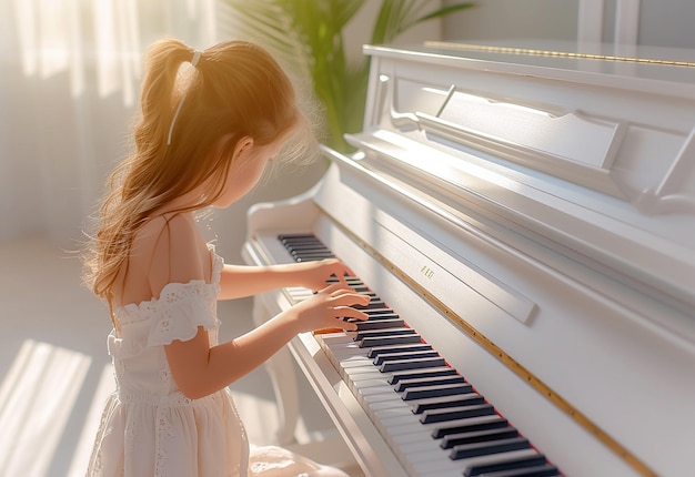 Foto portret van kunstenaar vrouw man bruid kind piano spelen