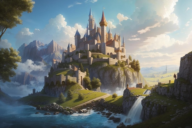 Foto Prachtig middeleeuws fantasie landschap
