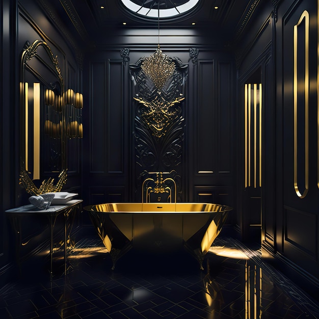 Foto prachtige badkamer met gouden details en luxe meubelen