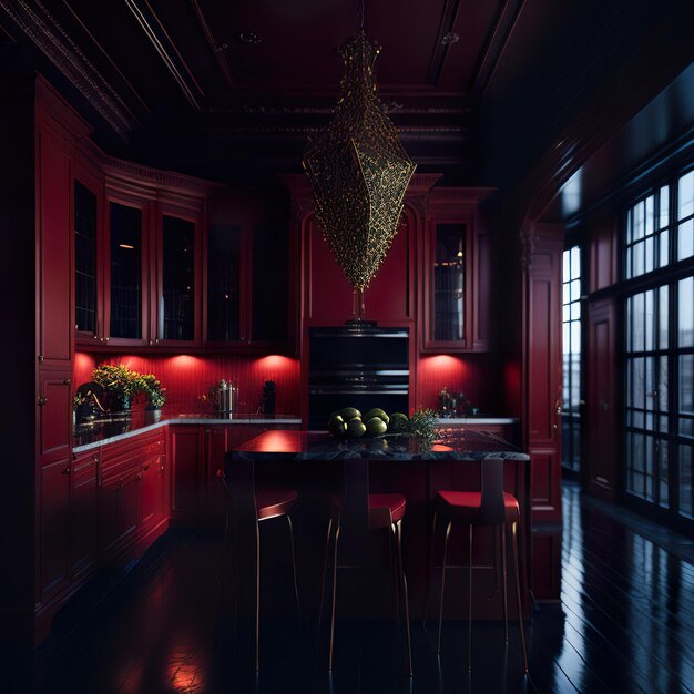 Foto prachtige keuken met gouden details en luxe meubelen