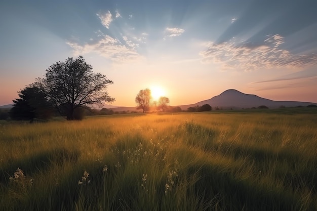 Foto prachtige landschap van een boom met uitzicht op de natuur